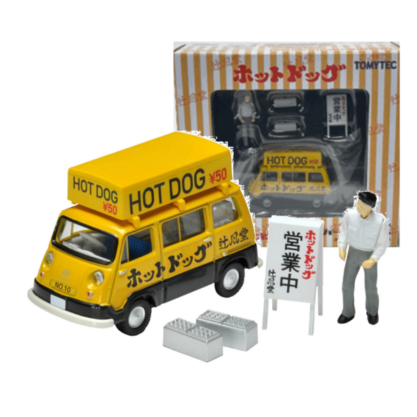 LV-201a Subaru Sambar Light Van Hot Dog Shop (Yellow / Black) with Figure Takara Tomy Auto a Escala Diecast