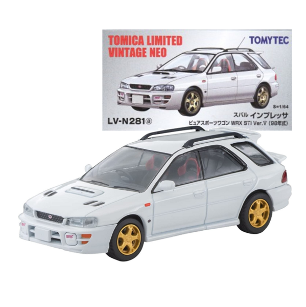 LV-N281a Subaru Impreza Pure Sports Wagon WRX STi Version V (White) 98 model Tomytec Auto a Escala Diecast