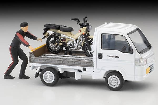 LV-N330a Honda Acty Truck Motorcycle Shop Specification (White) With Honda CT125 / Hunter Cub Tomytec Auto a Escala Diecast - Imagen 9