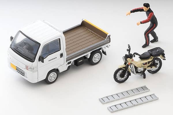LV-N330a Honda Acty Truck Motorcycle Shop Specification (White) With Honda CT125 / Hunter Cub Tomytec Auto a Escala Diecast - Imagen 10