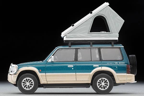 LV-N206c Mitsubishi Pajero Mid-Roof Wide VR Option Parts Equipped Vehicle (Green/Beige) 1991 Model With Tent And Figure Tomytec Auto a Escala Diecast - Imagen 5