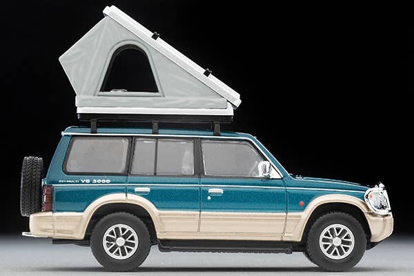 LV-N206c Mitsubishi Pajero Mid-Roof Wide VR Option Parts Equipped Vehicle (Green/Beige) 1991 Model With Tent And Figure Tomytec Auto a Escala Diecast - Imagen 6